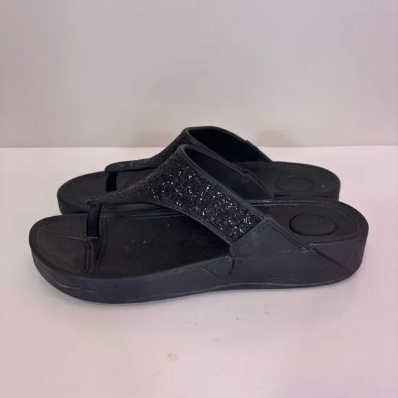 FitFlop Women's Black Platform Sparkle Strap Flip Flop Sandals 9 - Picture 4 of 8